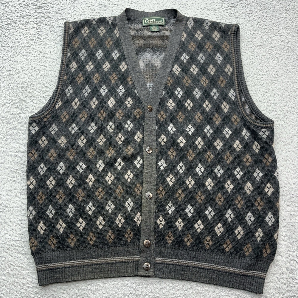 Croft & Barrow Cardigan Sweater‎ Vest Mens Large Tall Vintage Wool Blend Italy